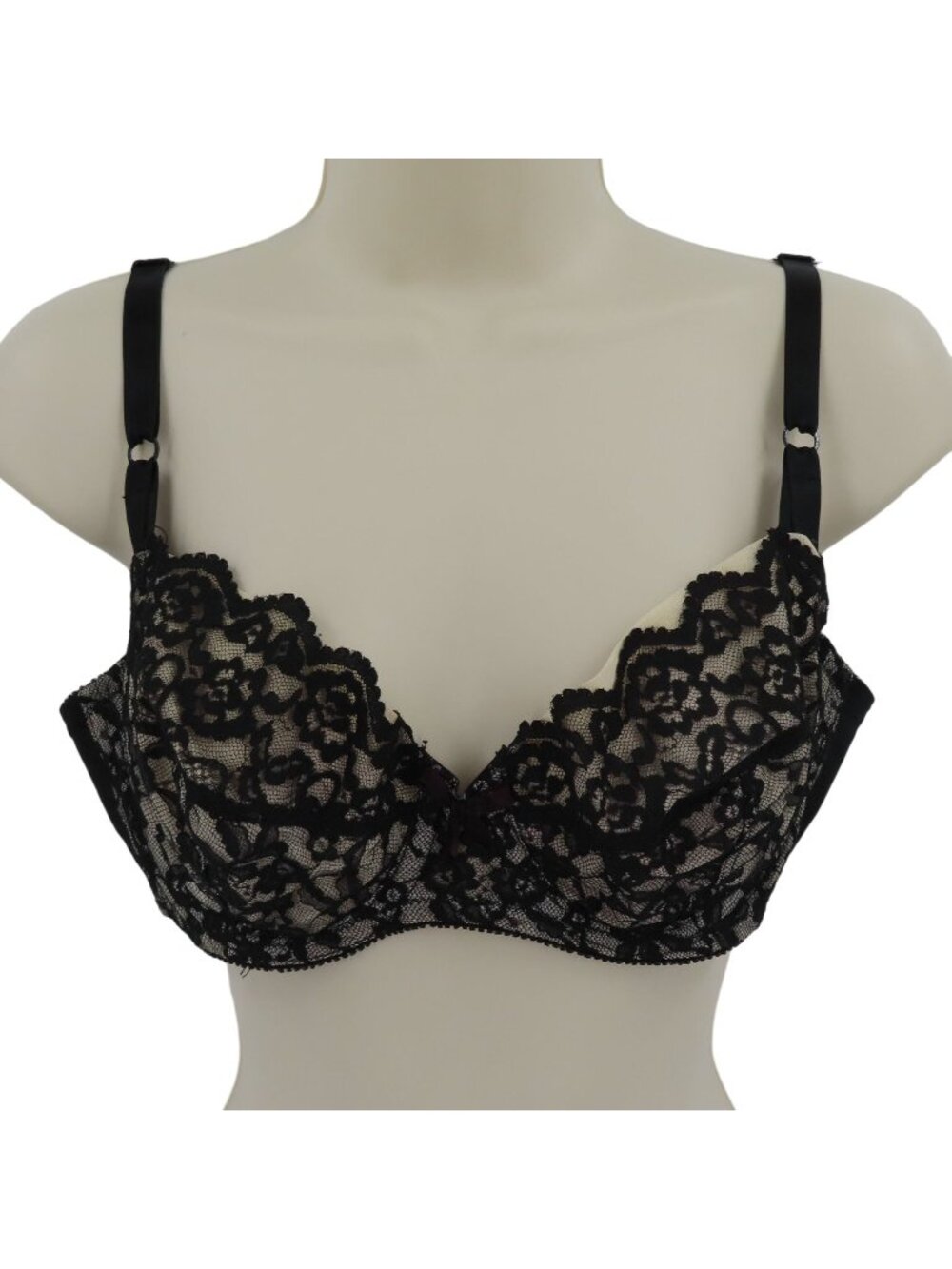 Vintage JCPenney 34C Style 1347 Black Floral Flower Lace Bow Underwire Bra